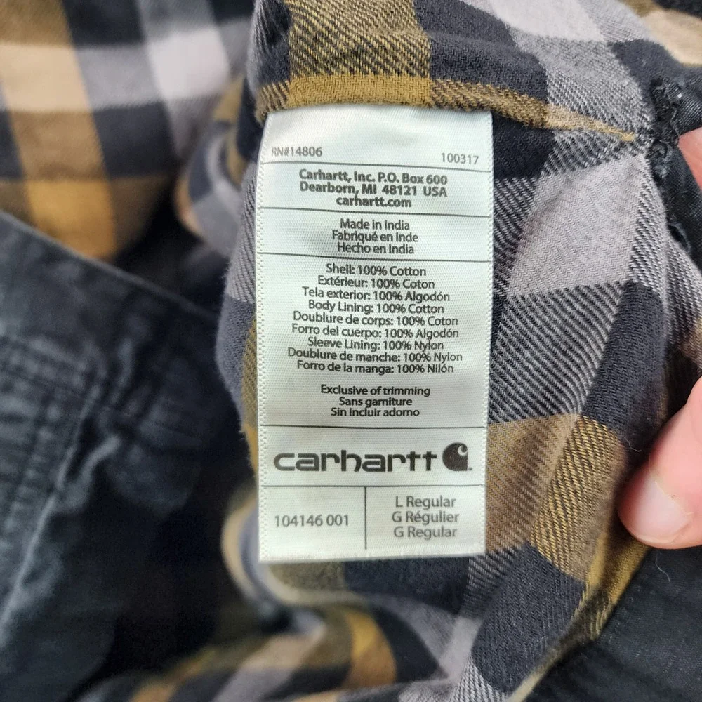 Carhartt Ripstop Solid Shirt Jac Men's Large Black Flannel Lined Work Jacket